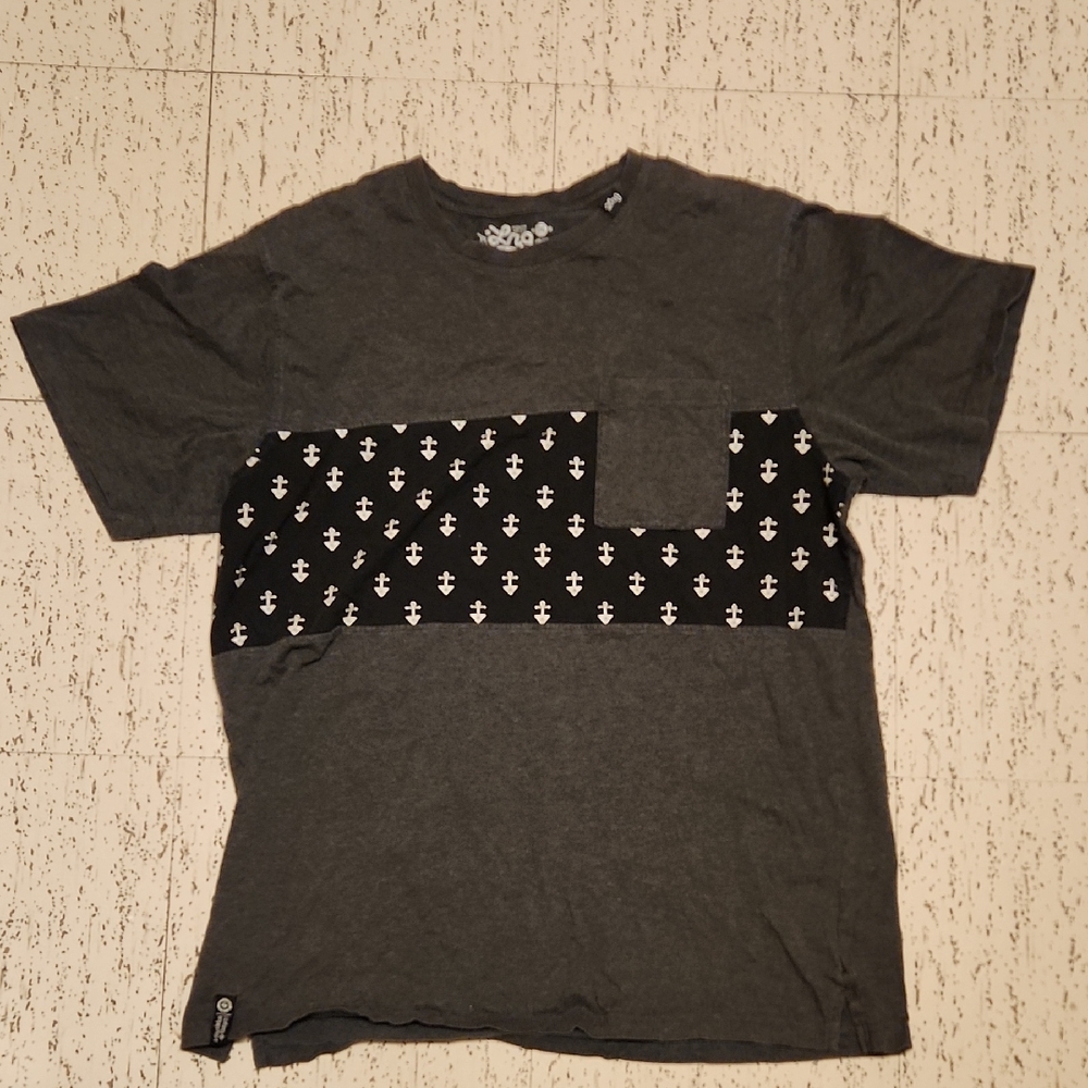 LRG Lifted Research Group Grey & Black Anchor Tree Logo T Shirt Vintage Y2K